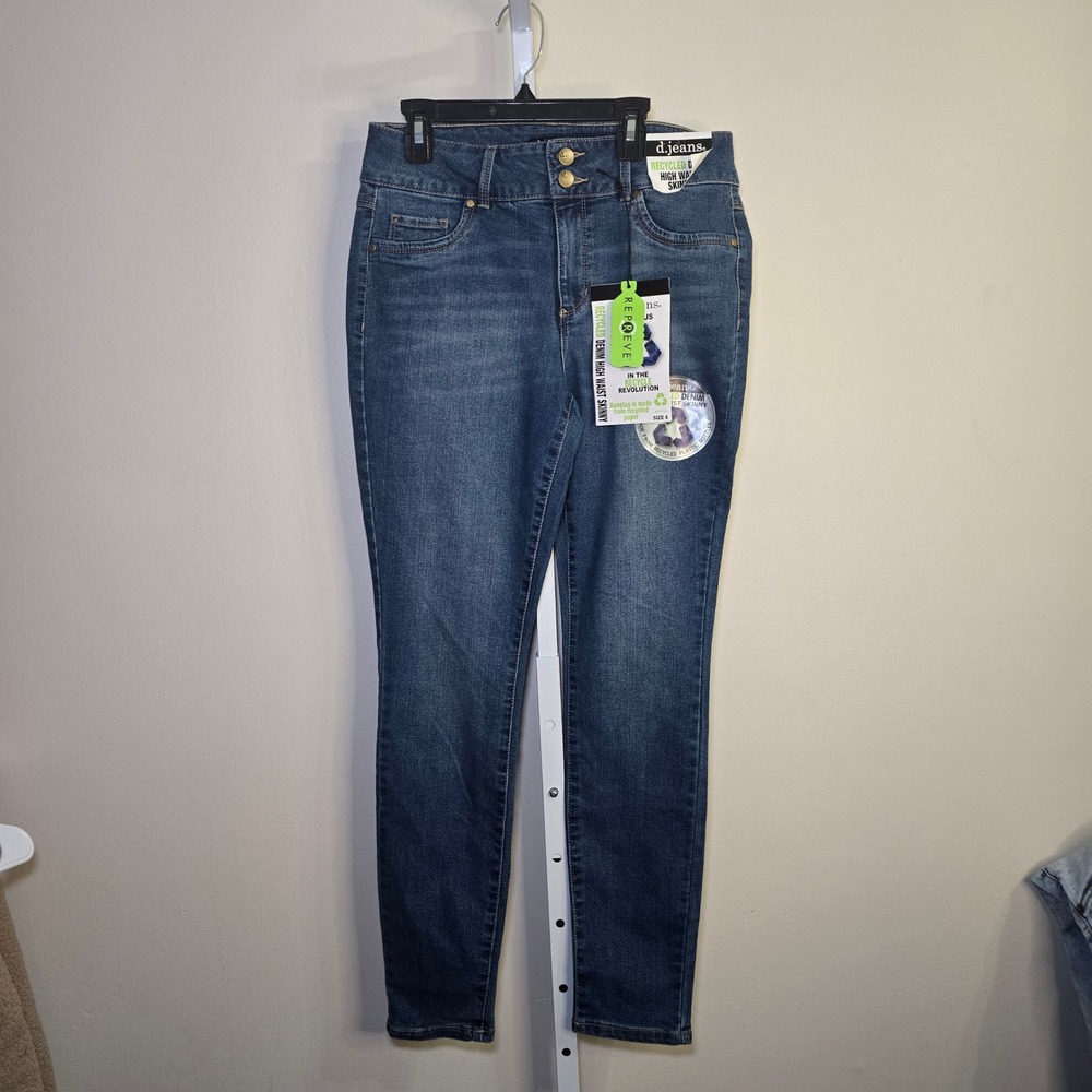D.Jeans Womens High Waisted Skinny Jeans Repreve Recycled Denim Blue Size 6 NWT